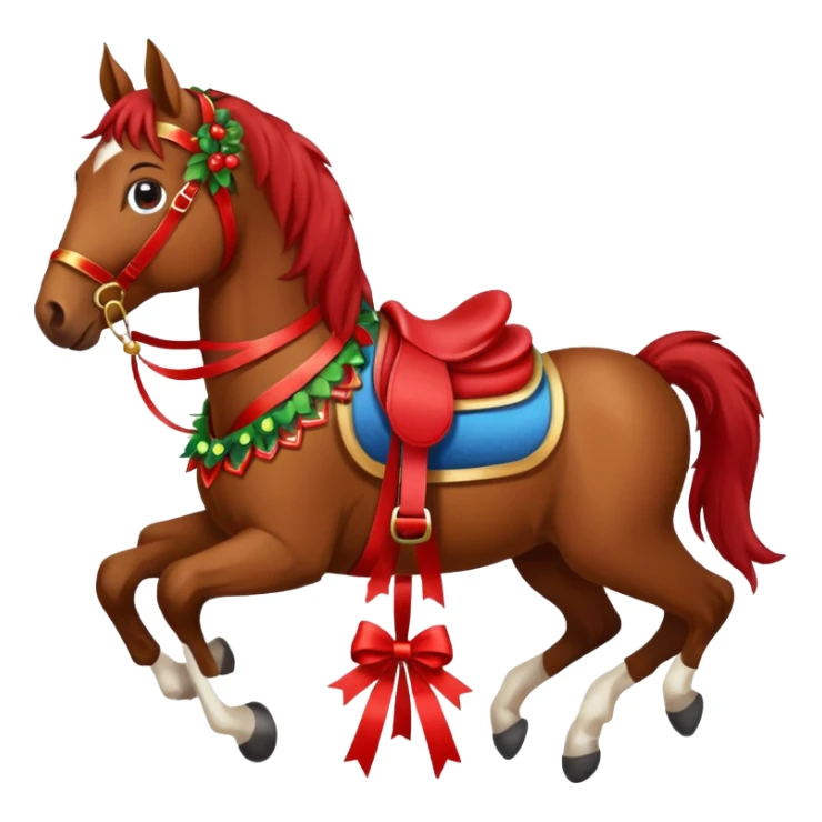 christmas brown horse with a red saddle sticker