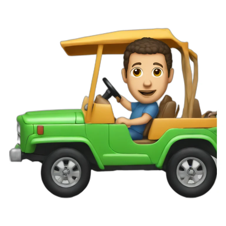 Adam Sandler driving a toy jeep sticker