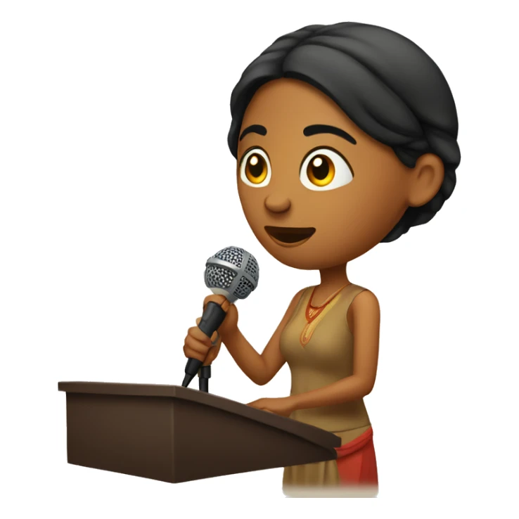 Indian woman speaking into a microphone sticker