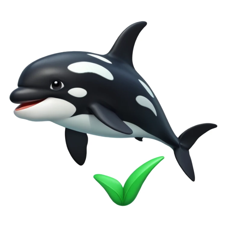 3d Cartoon orca with a green tick icon next to it sticker