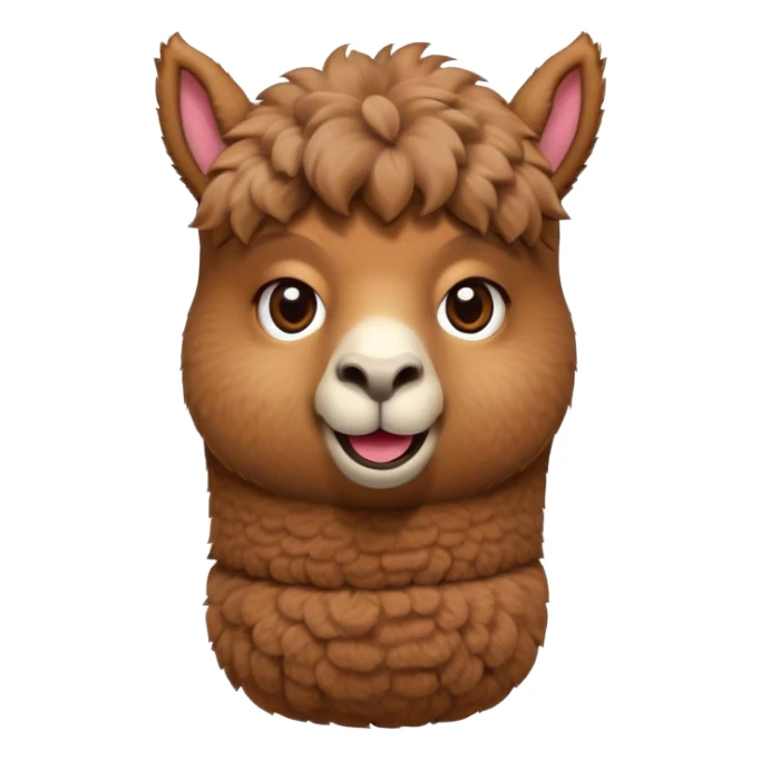 Cinematic Comical Brown Alpaca Portrait Emoji, Head tilted dramatically with an exaggeratedly amused expression, featuring a striking, plush brown fleece with playful texture, wide, expressive warm eyes filled with playful disbelief, Simplified yet hilariously expressive features, highly detailed, glowing with a slightly sassy glow, high shine, dramatic yet playful, stylized with an air of cheeky mischief, bright and endearing, soft glowing outline, capturing the essence of a spirited and over-the-top alpaca, so meme-worthy it feels like it could side-eye its way into internet fame instantly! sticker
