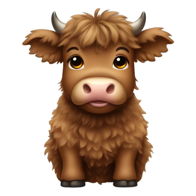 brown fluffy baby scottish cow with a small bow on head sticker