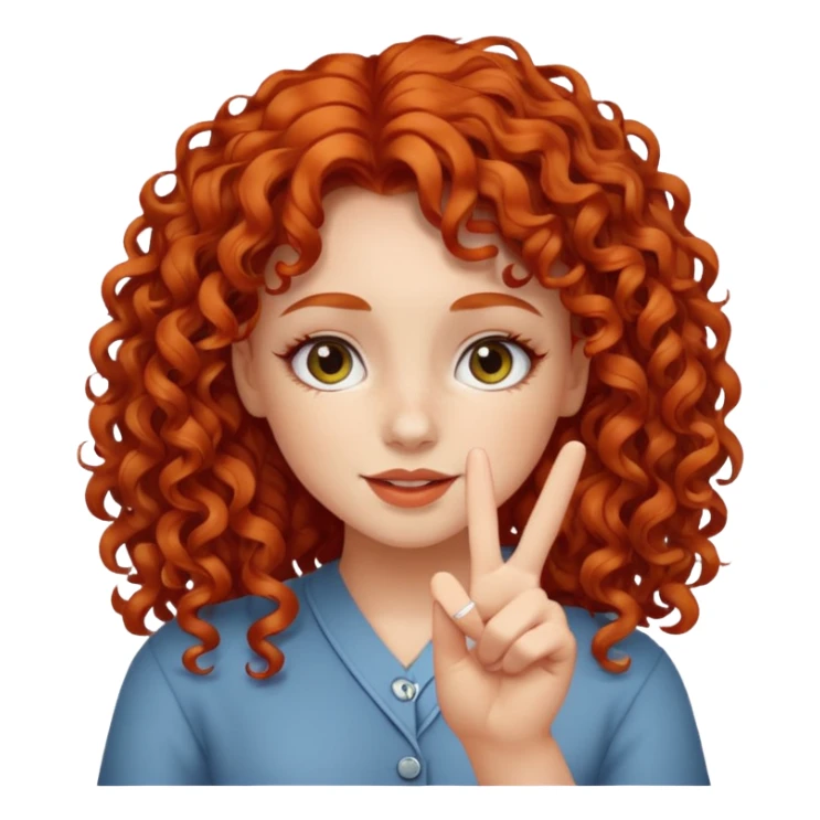 Redheaded girl with curly hair doing peace sign sticker