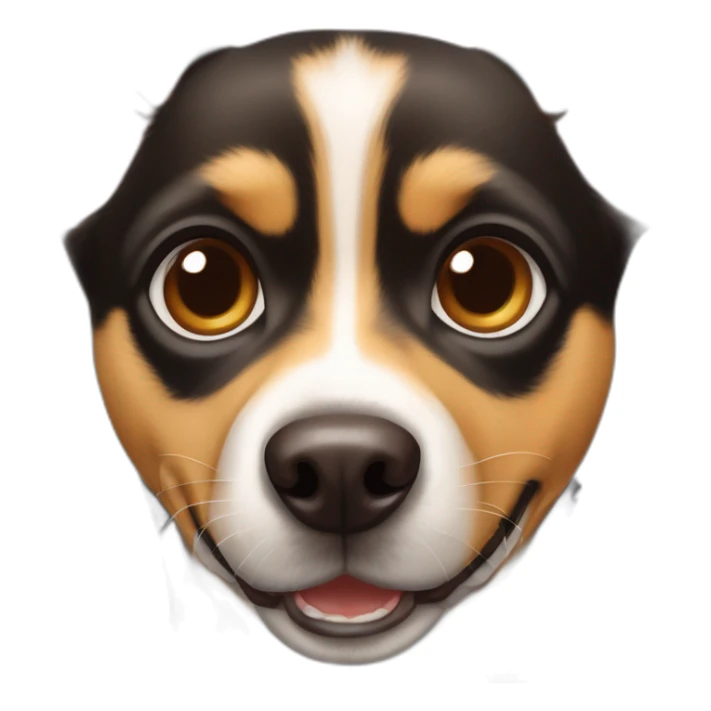 black and brown mutt dog with mostly german shephard head but larger chihuahua eyes and nose with large overbite with left upper sharp canine tooth crooked and sticking out of mouth sticker