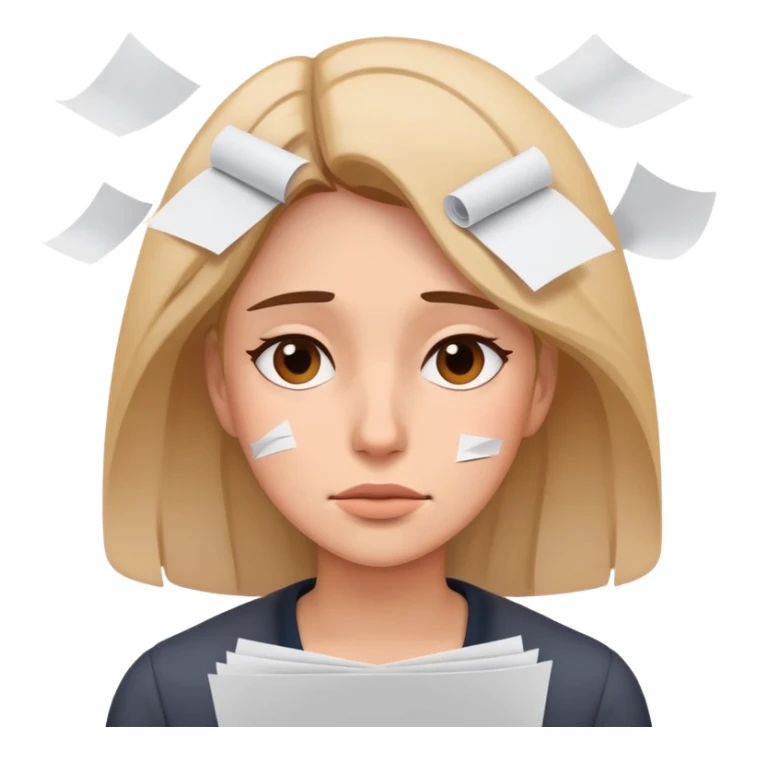 tired woman with flying papers around her sticker