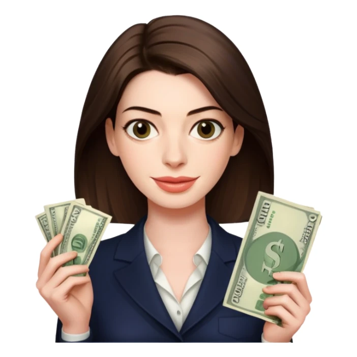 Anne Hathaway holding money sticker