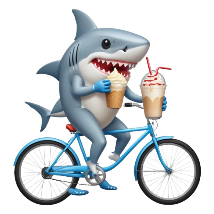 Shark eating a milk shake on a bike in the steees sticker