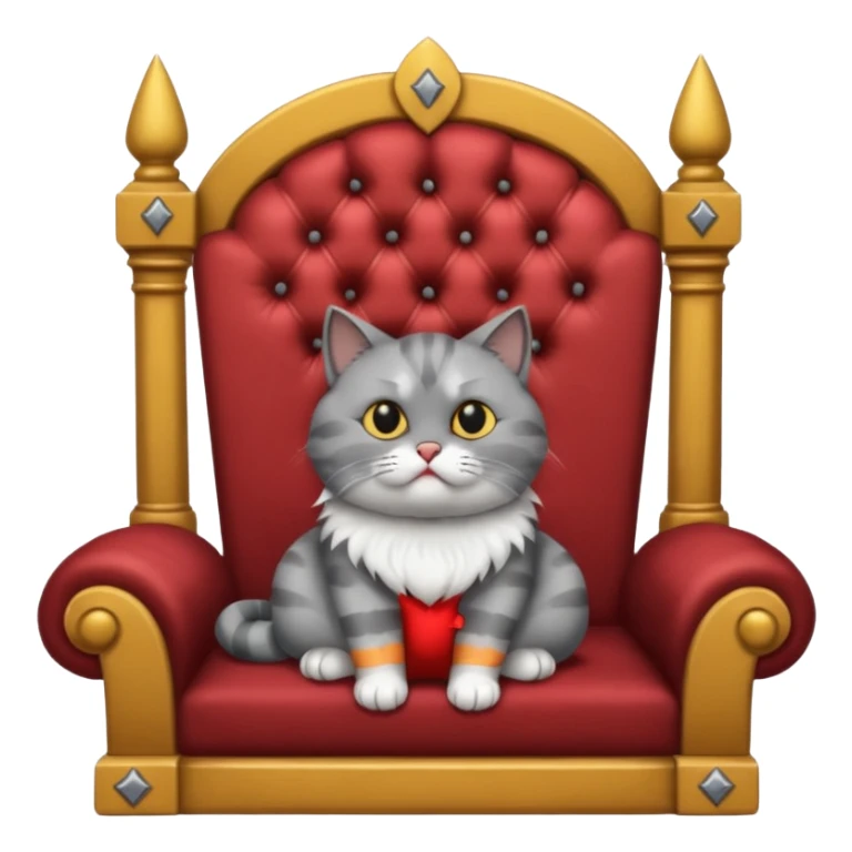 A gray cat with a black nose sitting on a throne looking at the world with disgust sticker