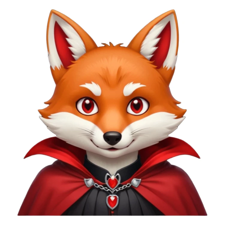 Vampire Pet, fox in red collar cloak, red eye, fang sticker