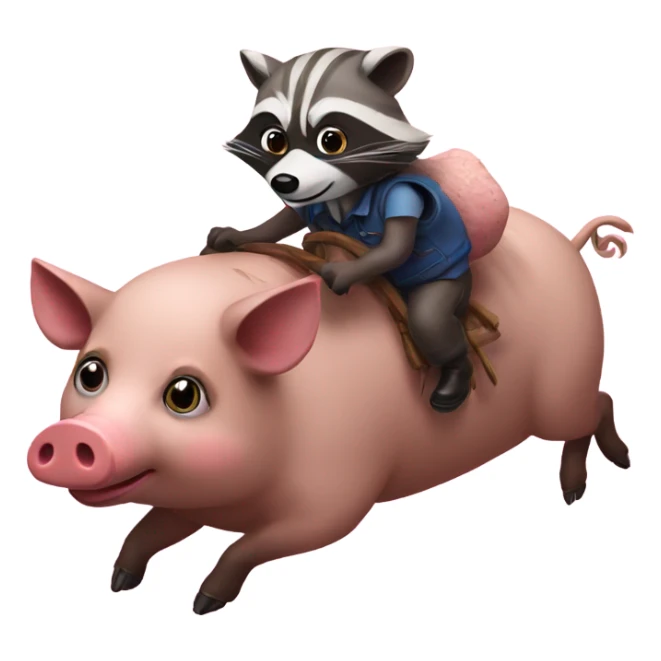 Raccoon riding a pig sticker