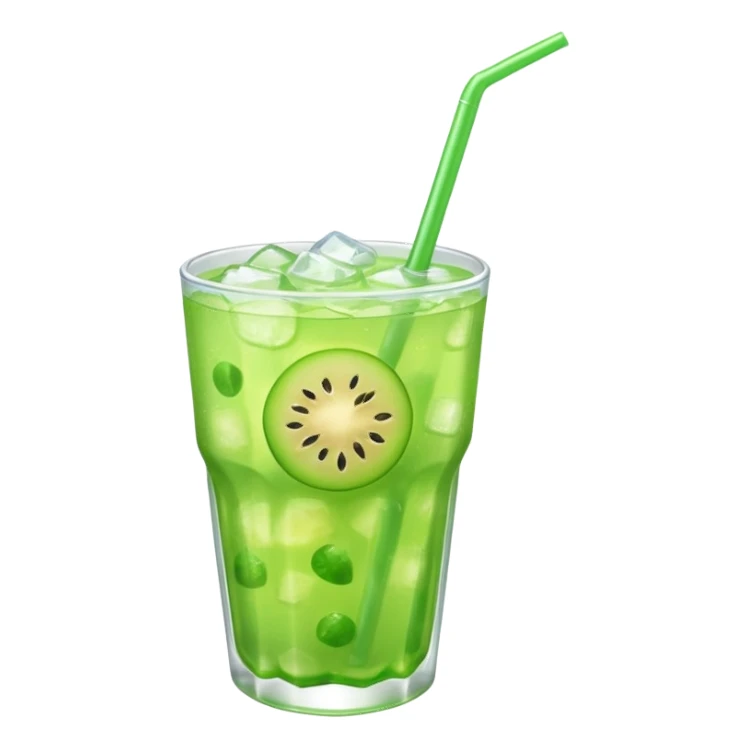 small cup of bright green melon soda with ice and a straw sticker