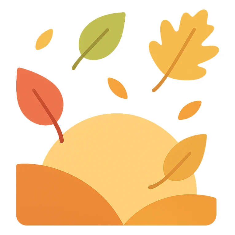 fall season scene in a square with leaves, warm tones sticker