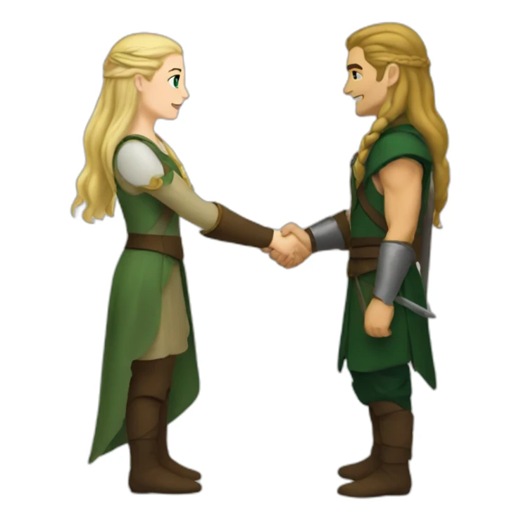 A white woman shaking hands with Legolas sticker
