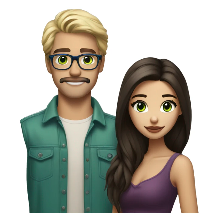 (brunette madison beer) standing next to (handsome blonde man, mustache, blue/green eyes, brown glasses) sticker
