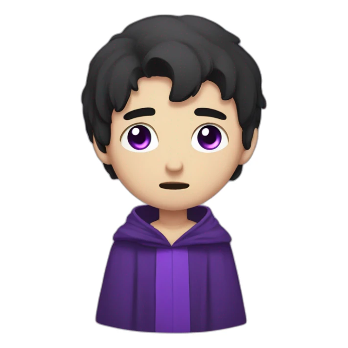 sad emo boy with purple eyes short dark hair wearing robes sticker