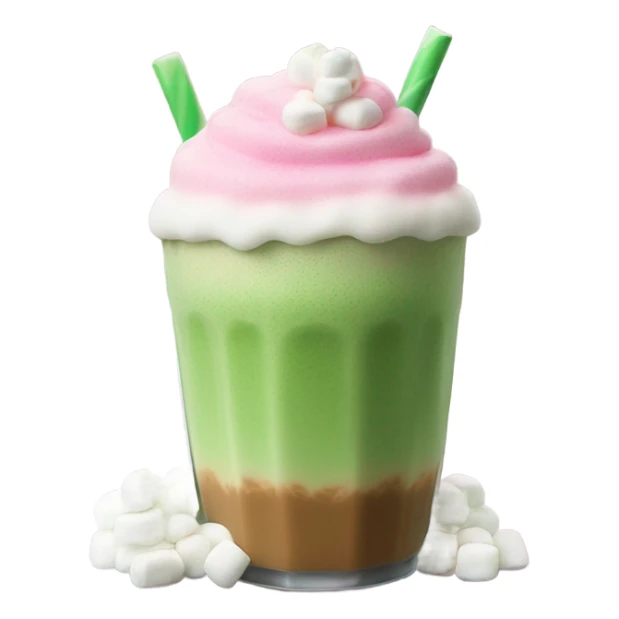 ice latte matcha with pink foam and marshmallow  sticker