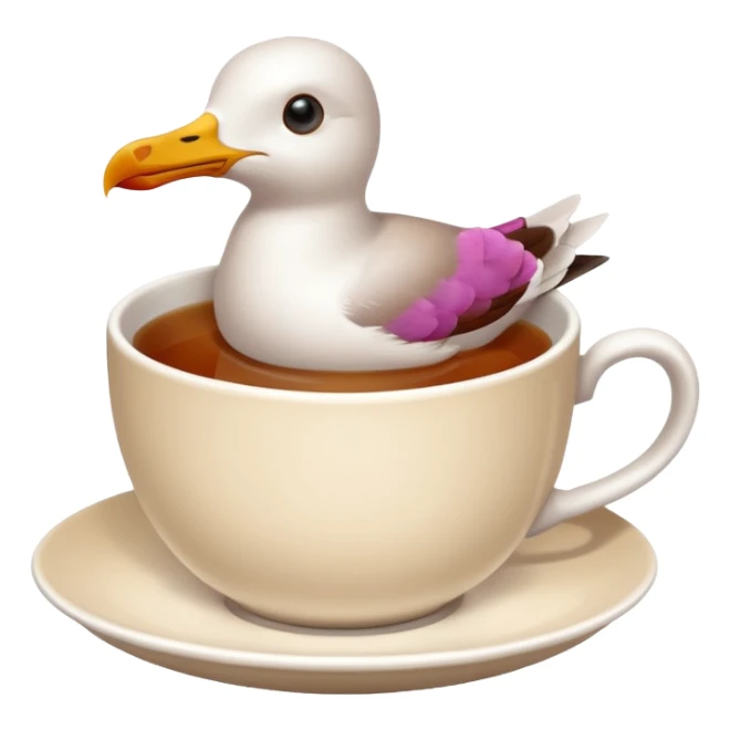 seagull in a cup of tea sticker