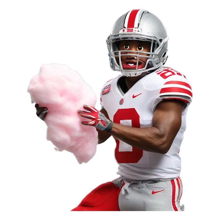 Ohio State football player eating cotton candy sticker