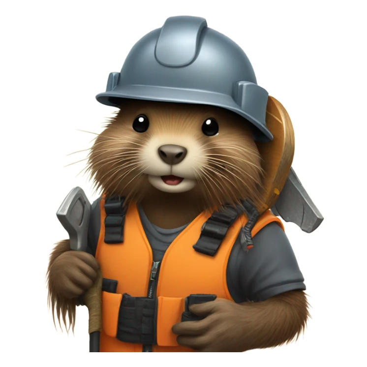 Beaver with dreadlocks in climbing gear with a chainsaw  sticker