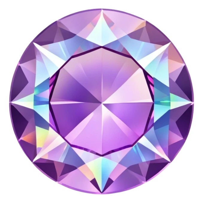 round cut gemstone with delicate lavender color, holographic rainbow fire, brilliant facets sticker