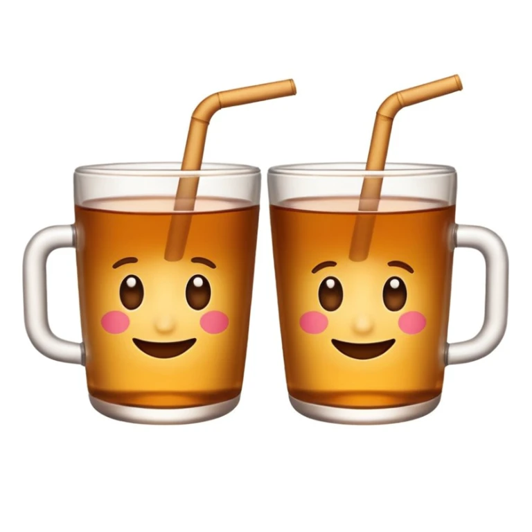 two brown mate teas in 500ml plastic cups clinking, emoji style, no cups, white background sticker