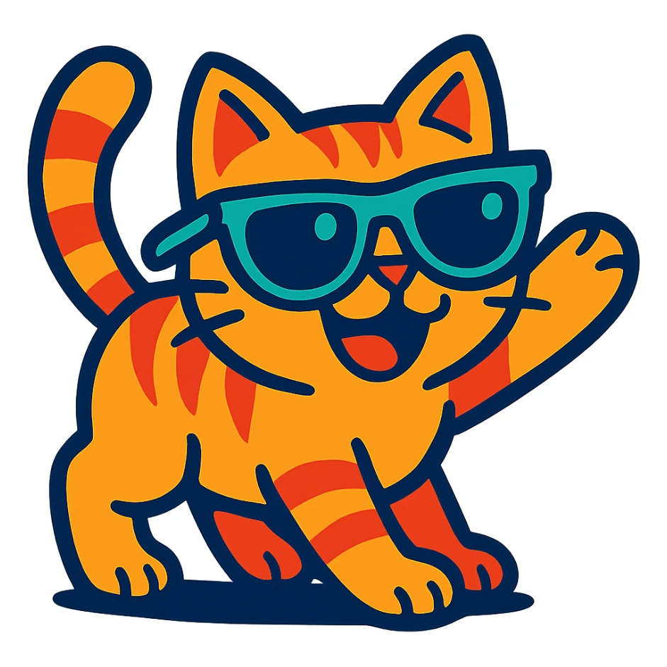playful cat wearing sunglasses, vibrant cartoon style sticker