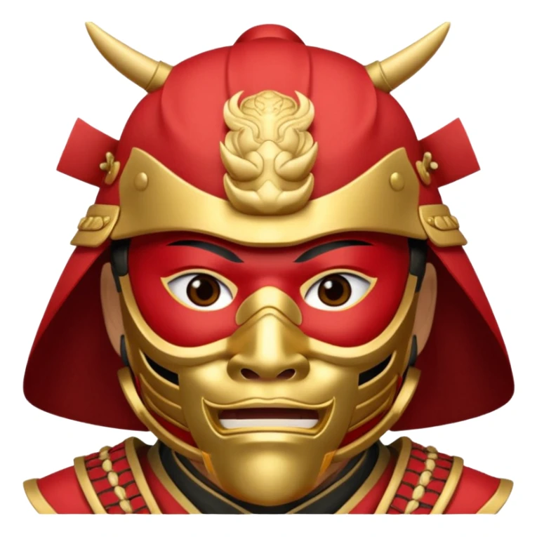 Samurai with red and gold armor and they have a detailed mask covering their mouth but only covering their nose and down sticker