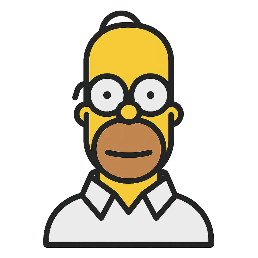 Homer Simpson color outlined icon, black outlines, flat colors, minimal details sticker