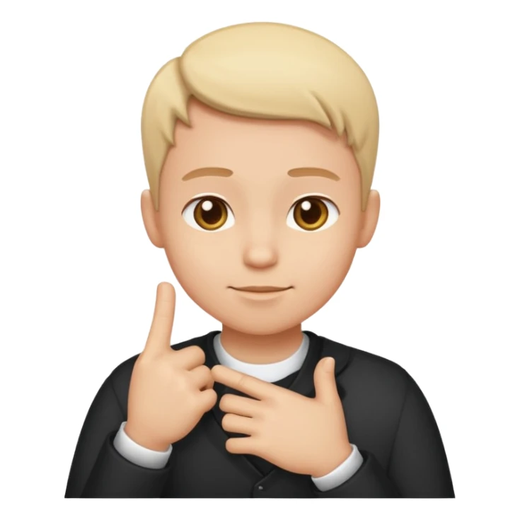 cartoon-style character, one finger touching their chest, confident facial expression, simple emoji-style, white background sticker