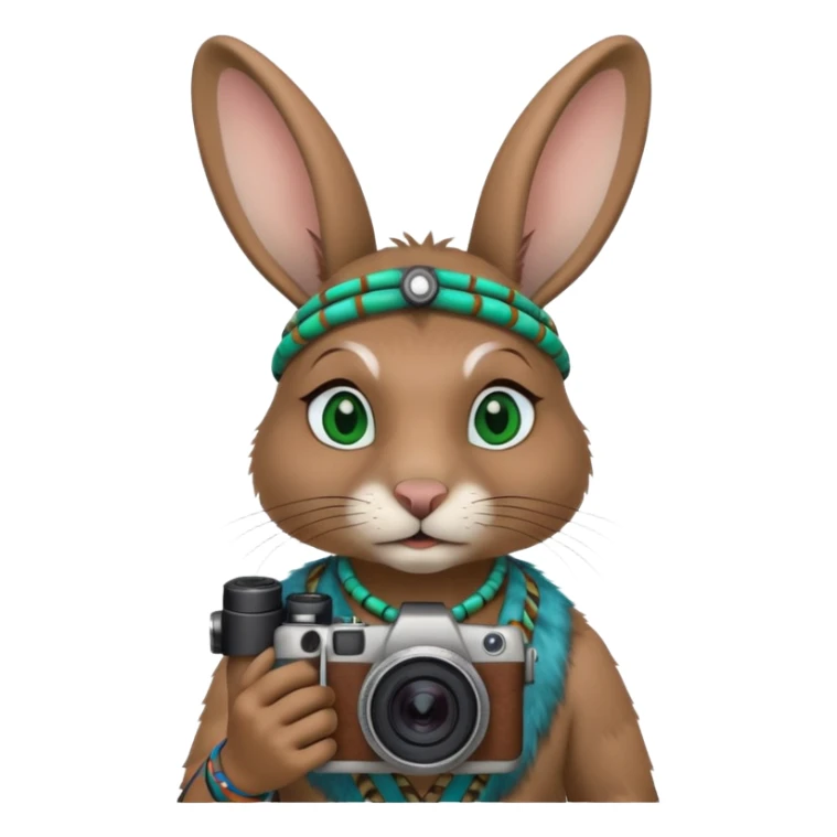 rabit, tribal ethnic ancient rabit with camera, blue and green sticker