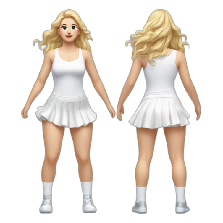 hyperrealistic-full-body-caucasian-curvy-beauty-jumping-small white-skirt-back-and-front-views-strong-wind-white knickers white socks sticker