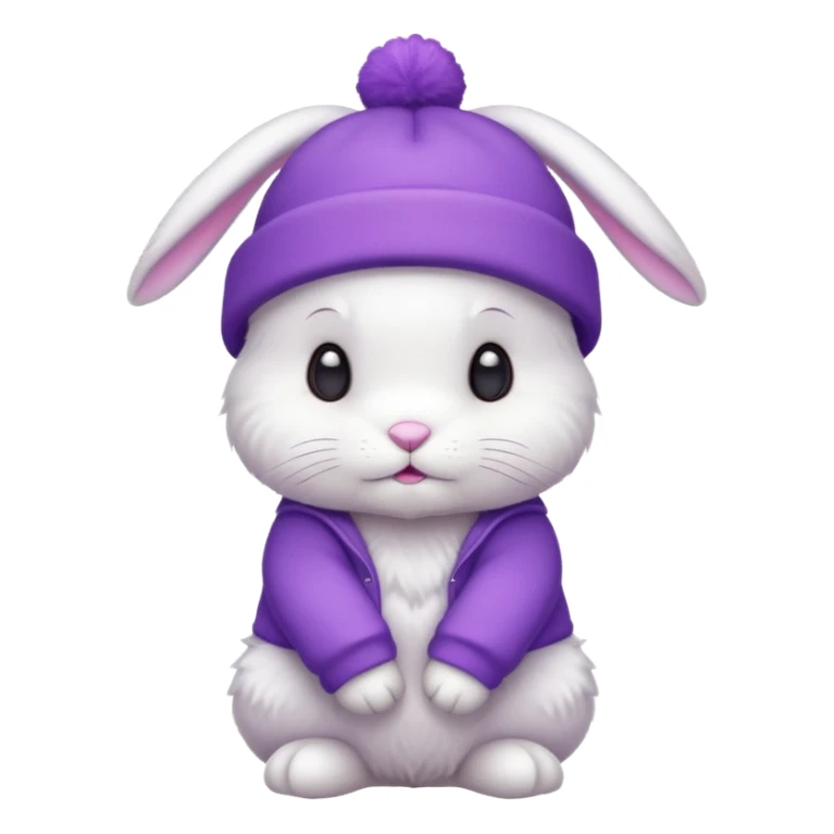 white Bunny wear a purrple benie hat, full body sticker