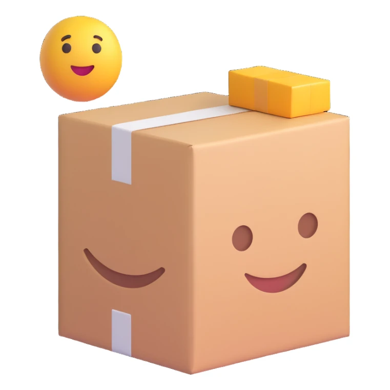 e-commerce emoji, high fidelity, smooth edges, delivery box sticker