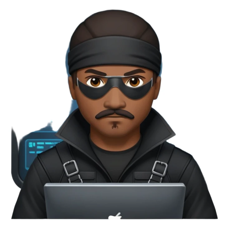 african-american mustache mercenary black asymmetrical eyepatch ninja hacker terminal command center sticker
