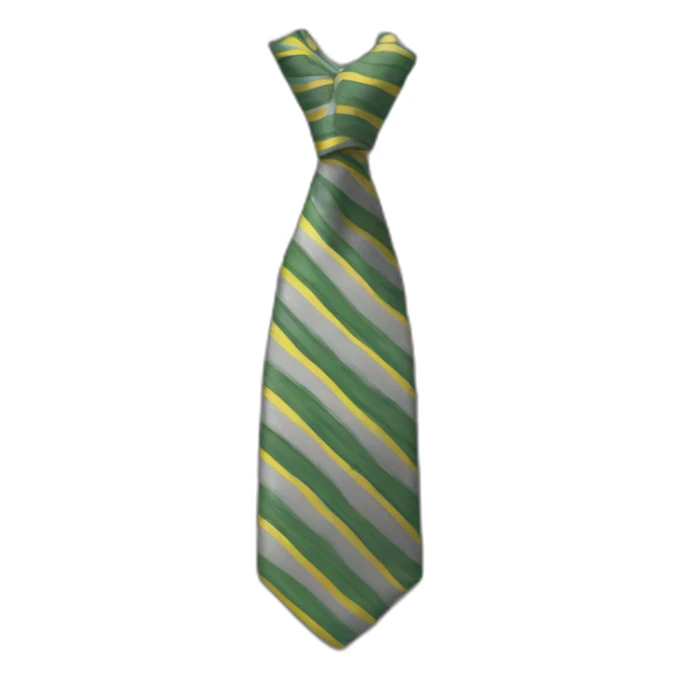 a tie with green and grey strips and yellow lines sticker