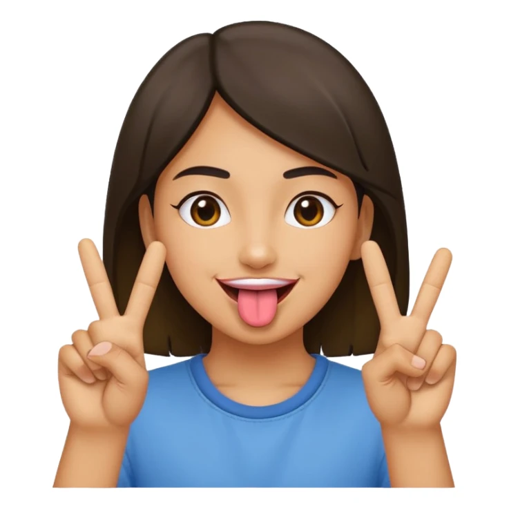person emoji with tongue out, hands making peace signs, playful expression sticker
