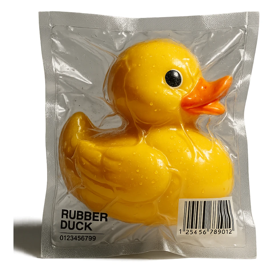 vacuum-sealed rubber duck, shiny and squished sticker