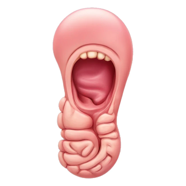 “A detailed illustration of a human stomach, with its curved shape, inner lining, and digestive features, showing subtle shading and a natural pinkish hue.” sticker