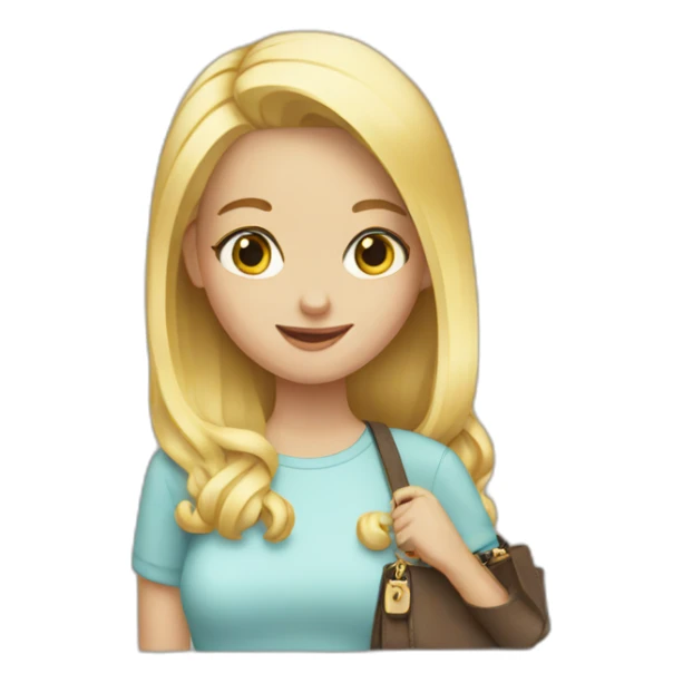 Blonde girl showing her purse sticker