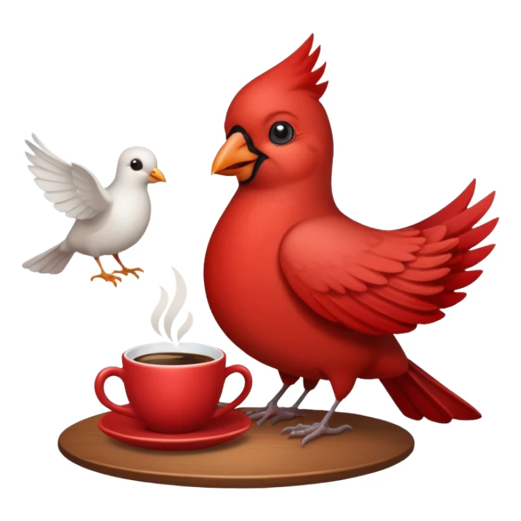 Happy cardinal bird with a dove and a cup of coffee sticker