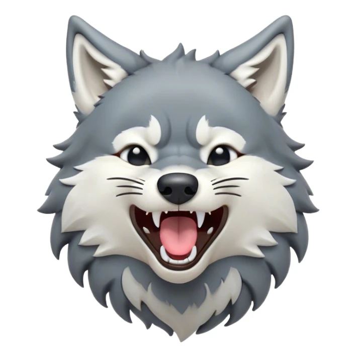 Cinematic Cute Yawning Wolf Portrait Emoji, Head tilted slightly with a dramatic, wide-open yawn, showcasing a smooth grey and white Fur with drooping ears, round eyes barely open in drowsy contentment, Simplified yet irresistibly adorable features, highly detailed, glowing with a soft, cozy glow, high shine, relaxed yet expressive, stylized with a touch of wild whimsy, bright and endearing, soft glowing outline, capturing the essence of a sleepy yet affectionate wolf, so drowsy it feels like it could stretch out of the screen and curl up for a nap! sticker