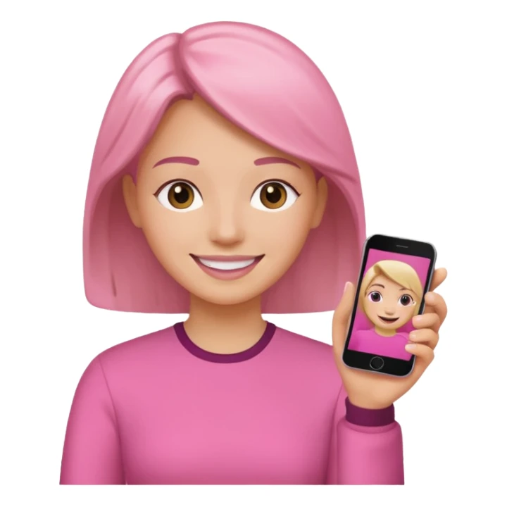 pink video call between one person holding the phone with a person on the phone screen sticker