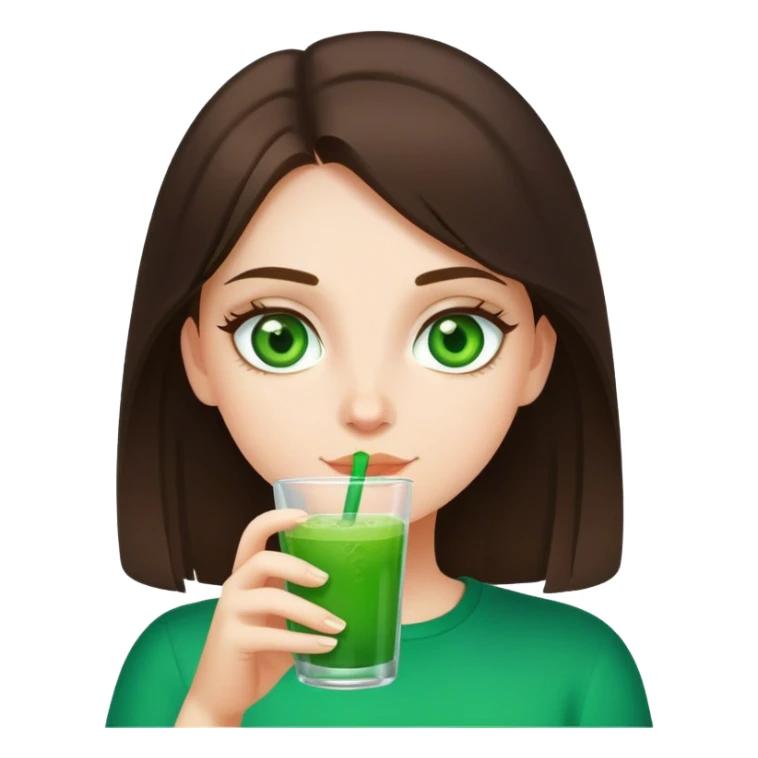 brunette girl with green eyes drinks green drink sticker