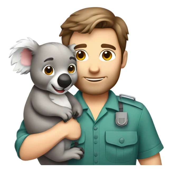 Caucasian brown hair male zookeeper holding cute koala sticker