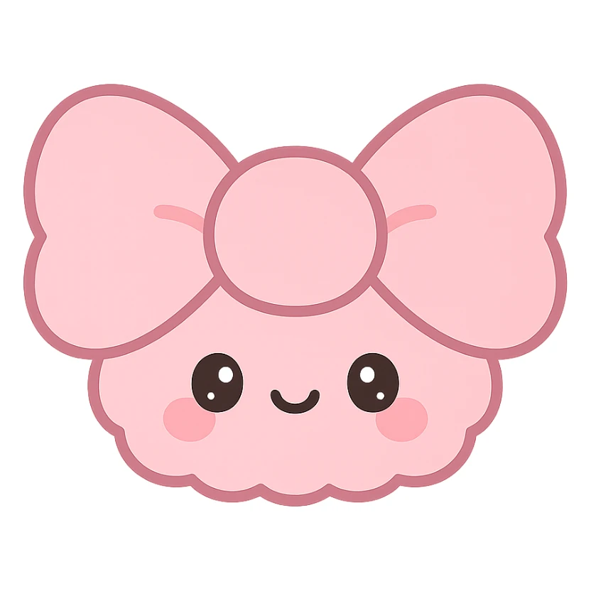 fluffy bow, kawaii style, cute face sticker