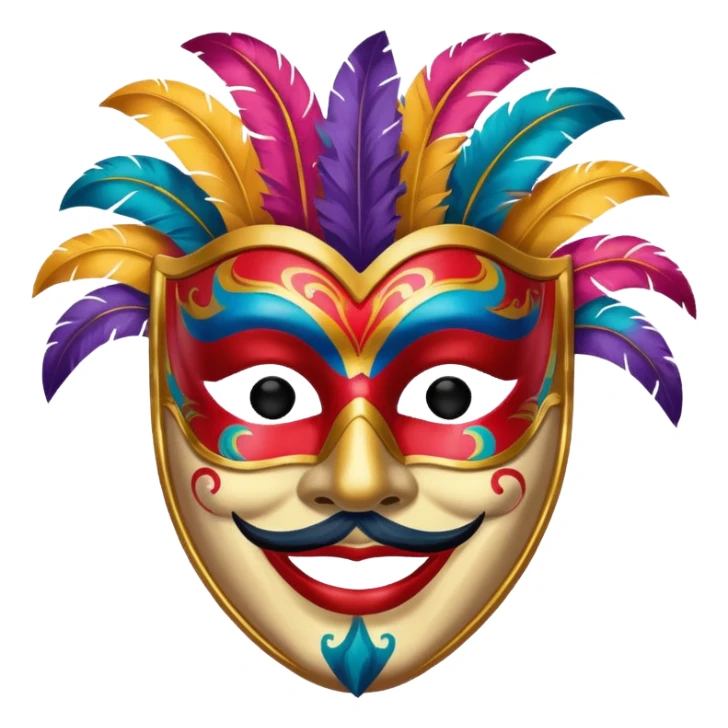 A man with a painted carnival mask, vibrant colors and confident expression. sticker