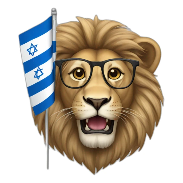 A lion with glasses with the background flag of Israel sticker