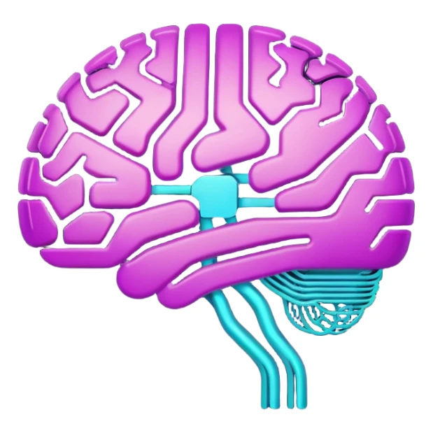 futuristic minimalistic glowing brain circuit icon, neon purple and cyan energy lines, dark background, tech AI design, 1:1 aspect ratio, no face sticker