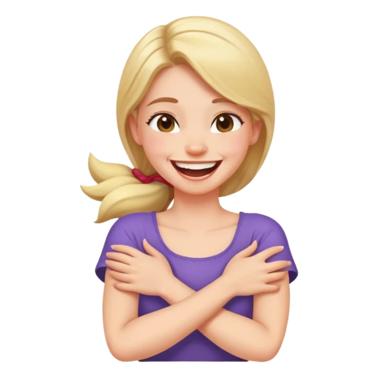 Girl arms crossed laughing holding her neck . sticker
