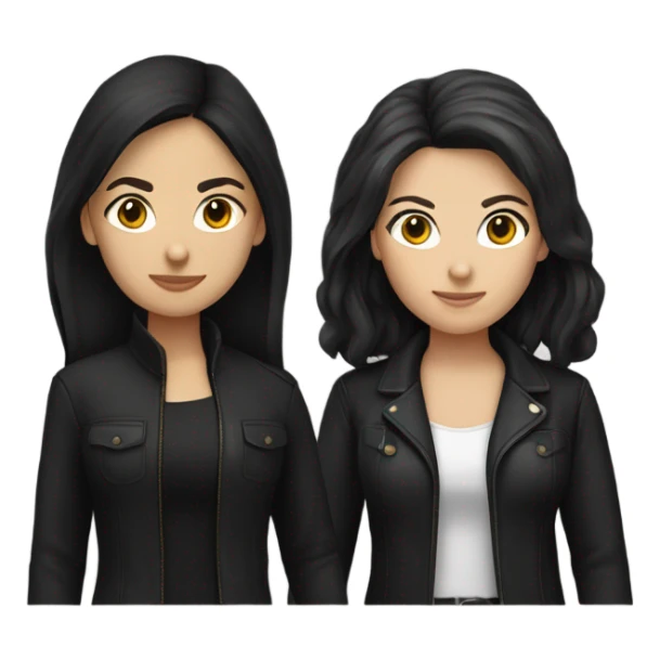 two caucassian woman with black jackets. One has black hair the other one has brown hair and is slightly shorter then the woman with black hair sticker